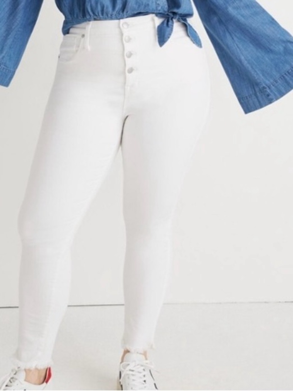 Madewell 10” High Rise Skinny Cigarette Crop White Jeans Button-Fly Sz 34/18
